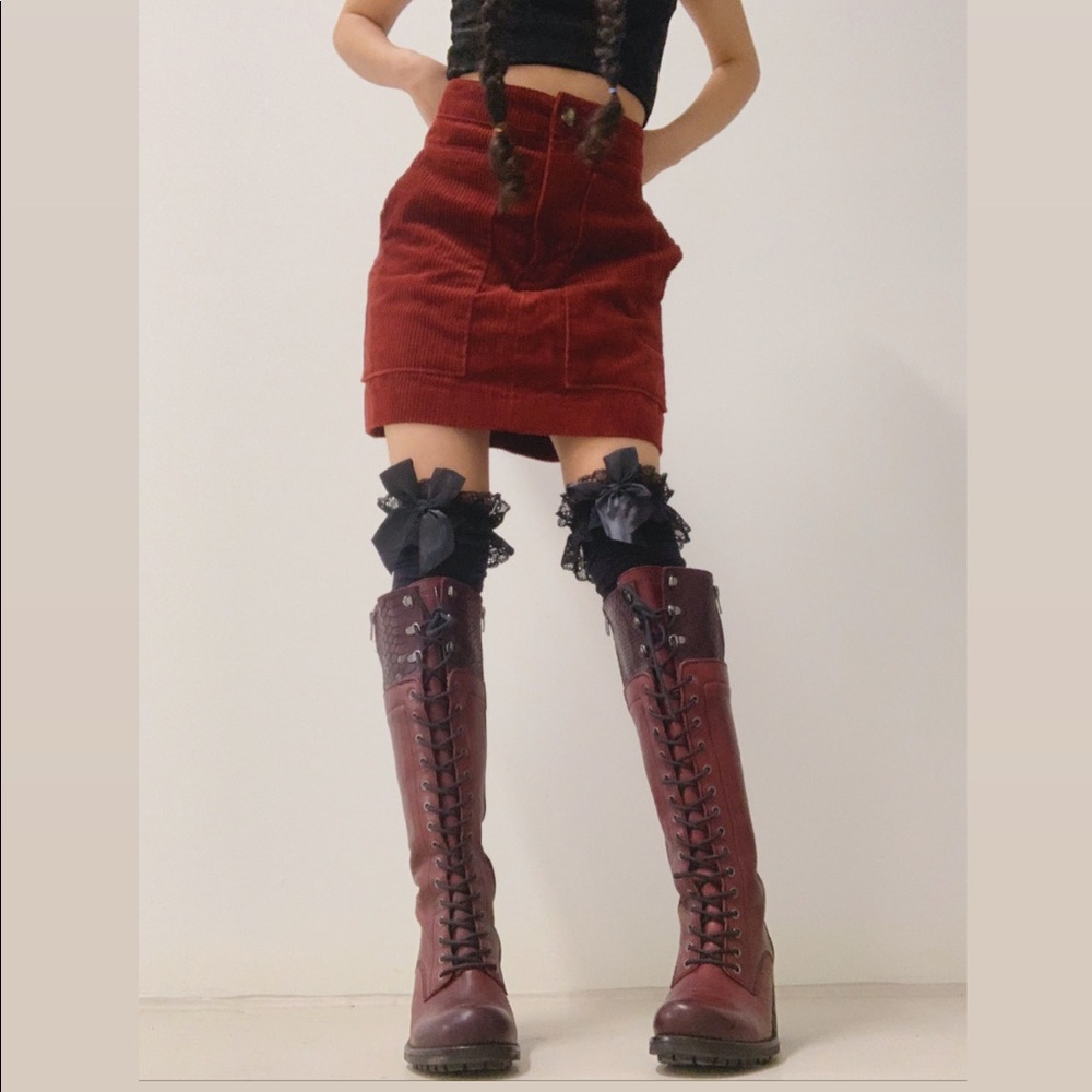 burgundy/claret red corduroy skirt
